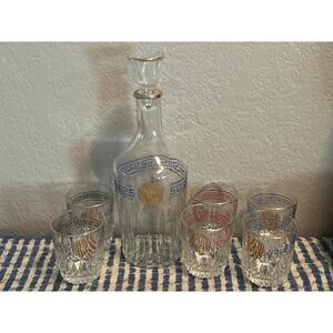 1970s Emperor Napoleon Decanter and 6 Matching Glasses